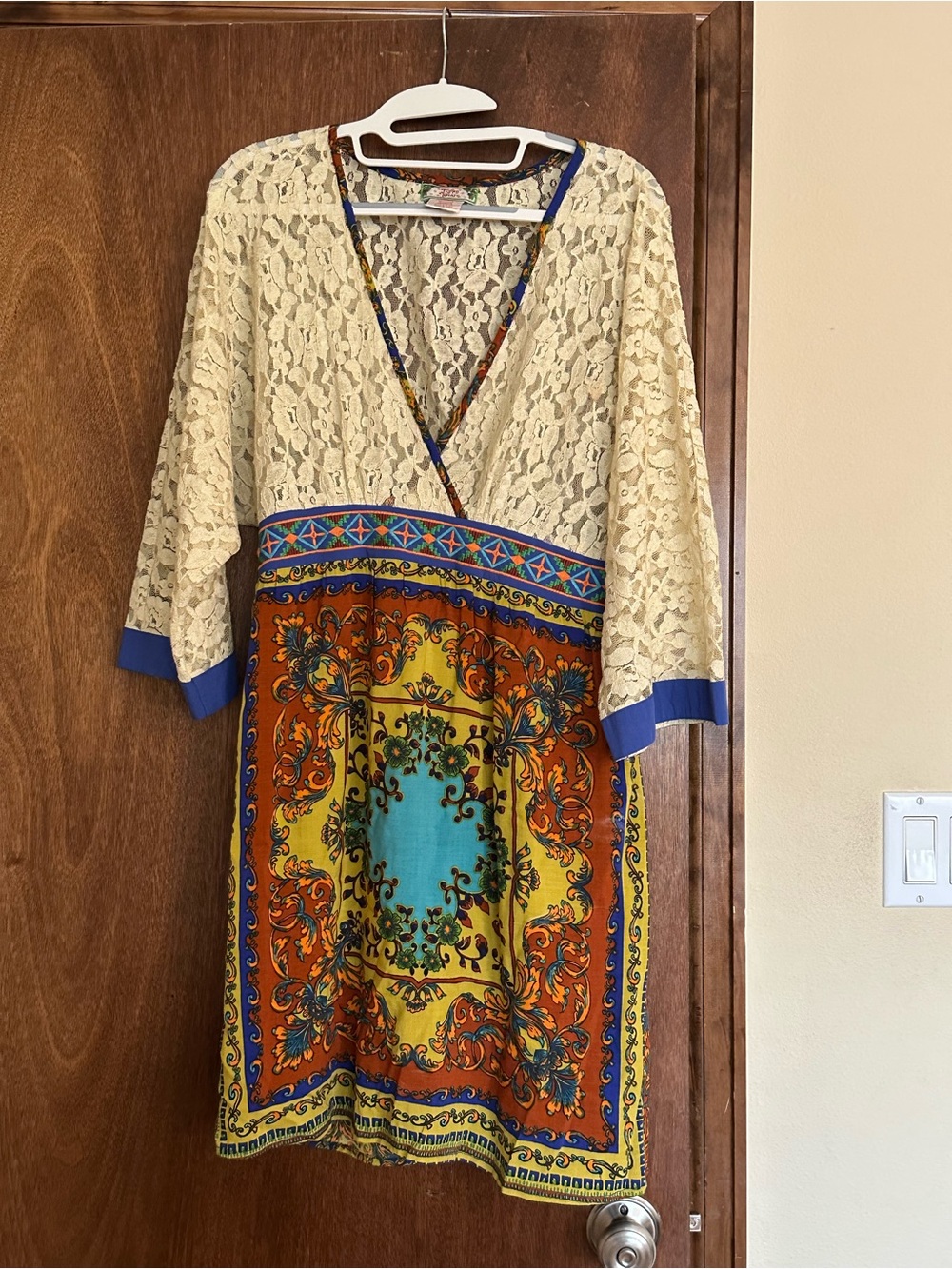 Flying Tomato Cream Lace & Multicolor Printed Midi Dress